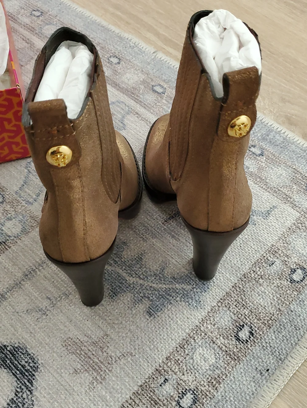 Tory Burch Troy Powder Suede Bronze Boots and Box Sz7